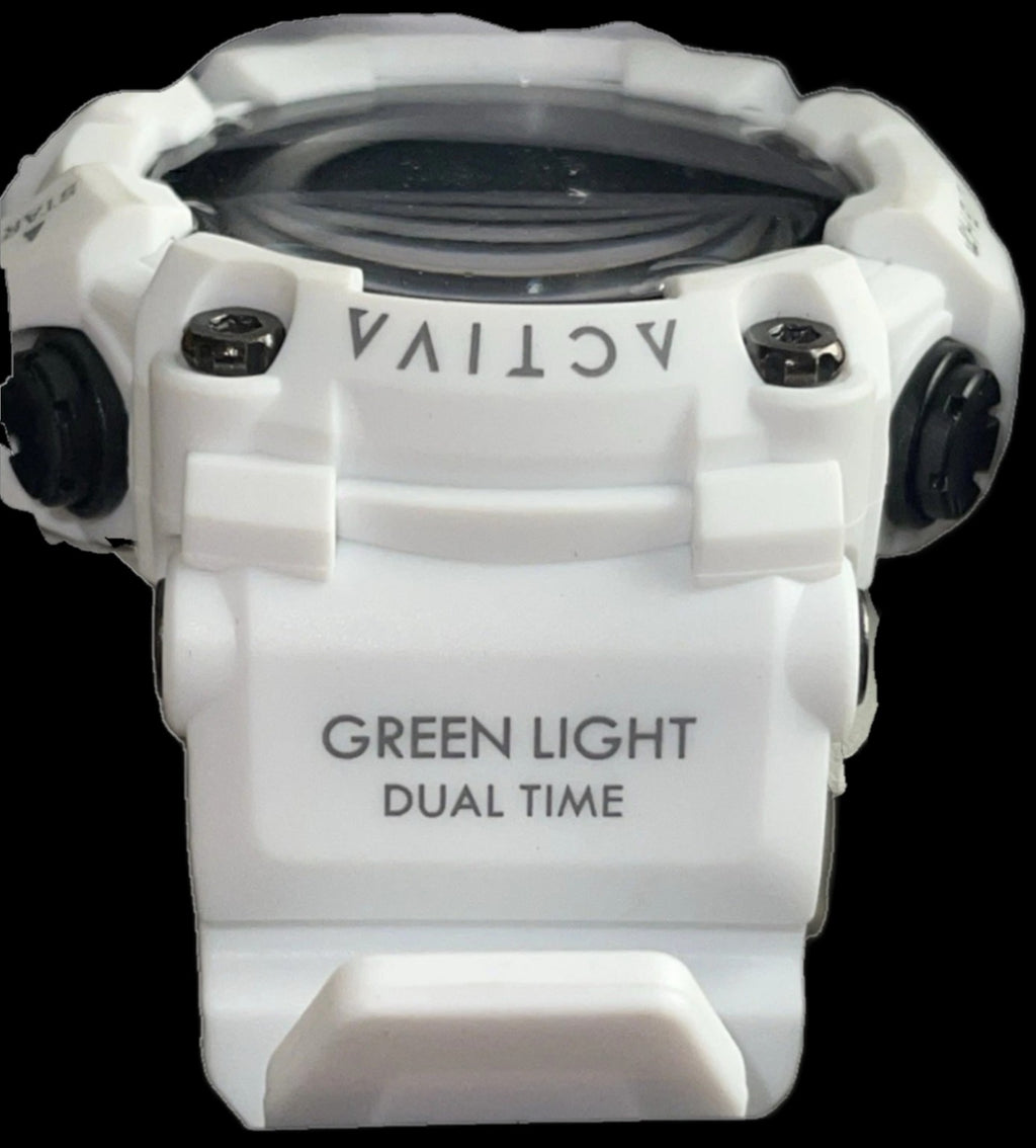 Activa Kadron X 53mm White watch green light dual time side detail