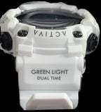 Activa Kadron X 53mm White watch green light dual time side detail